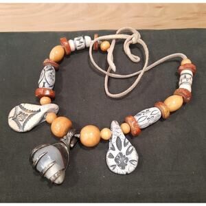 OOAK Mens 1980s Artisan Southwest Necklace White Agate Fork Claw Pendant